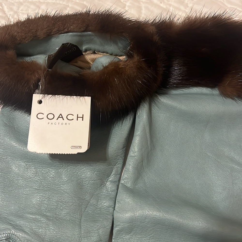 RARE VINTAGE SeaFoam Butterfly Coach Gloves Size 7 1/2 (Original Tags)[Mink Fur] - Picture 4 of 7